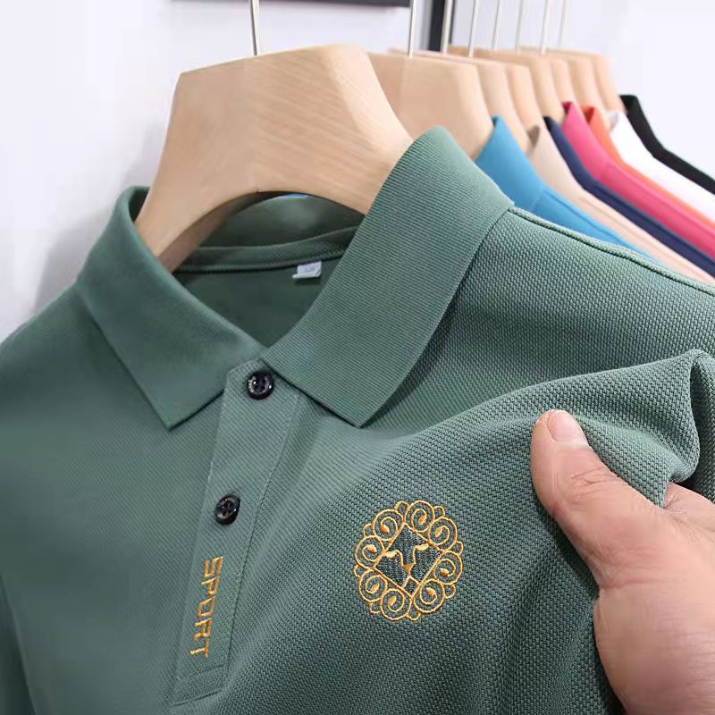 (Se admite la entrega de una pieza) Camiseta de manga corta para hombre de verano bordada camisa de polo de talla grande de negocios de moda Comercio exterior Al por mayor