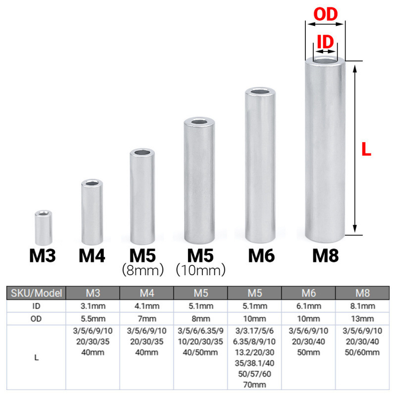 铝合金轴套空心衬套加长圆柱平垫片M4M5M6M8过孔铝圈滑轮隔离柱