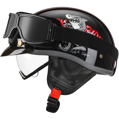 Motosiklet kaskı (dəbilqə) – Helmet for Men and Women Summer - bright-black-shark-bully-transparent-square-retro-mirror-m