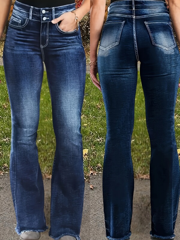 2025 Cross-Border New European and American Women's High-Waisted Straight-Leg Double-Button Slim Jeans Cross-Border Dropshipping