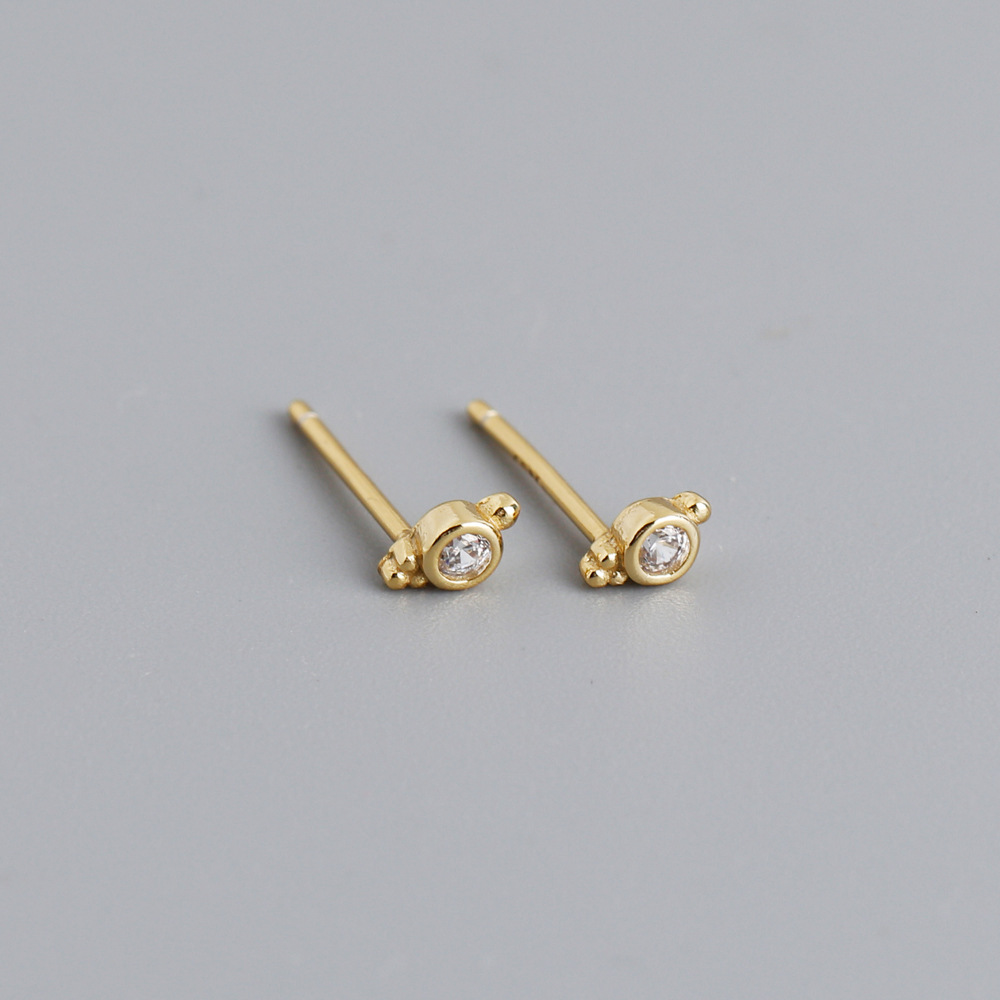 Simple Style Round Sterling Silver Inlay Zircon Ear Studs 1 Pair