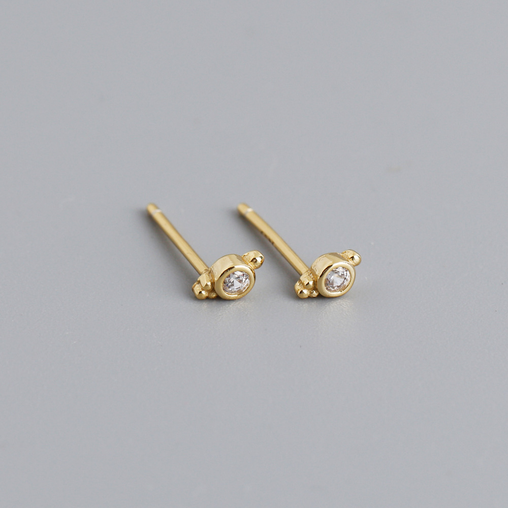 Simple Style Round Sterling Silver Inlay Zircon Ear Studs 1 Pair display picture 3