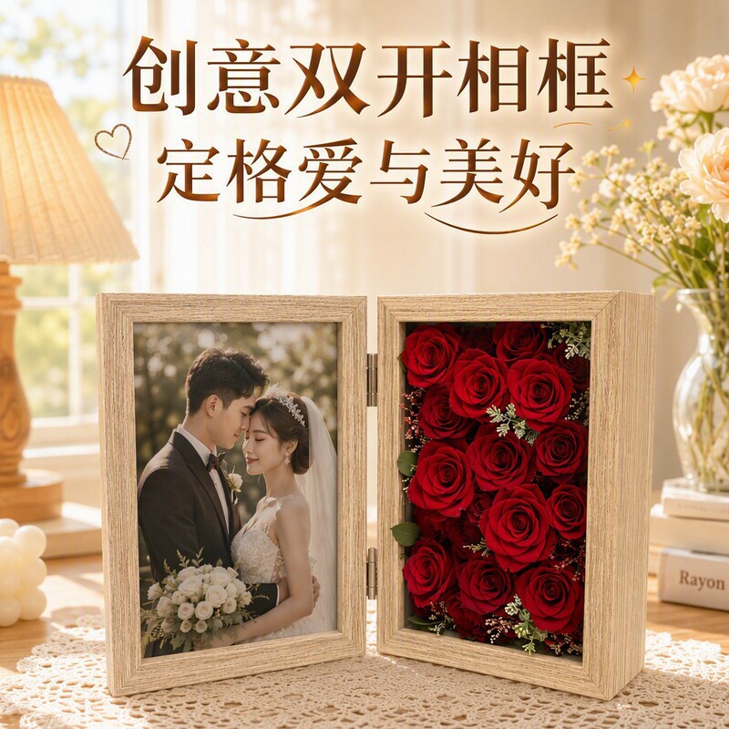 DIY foldable hollow flower box, photo frame with one side for photos and the other for displaying dried flowers, a display stand for figurines and specimens