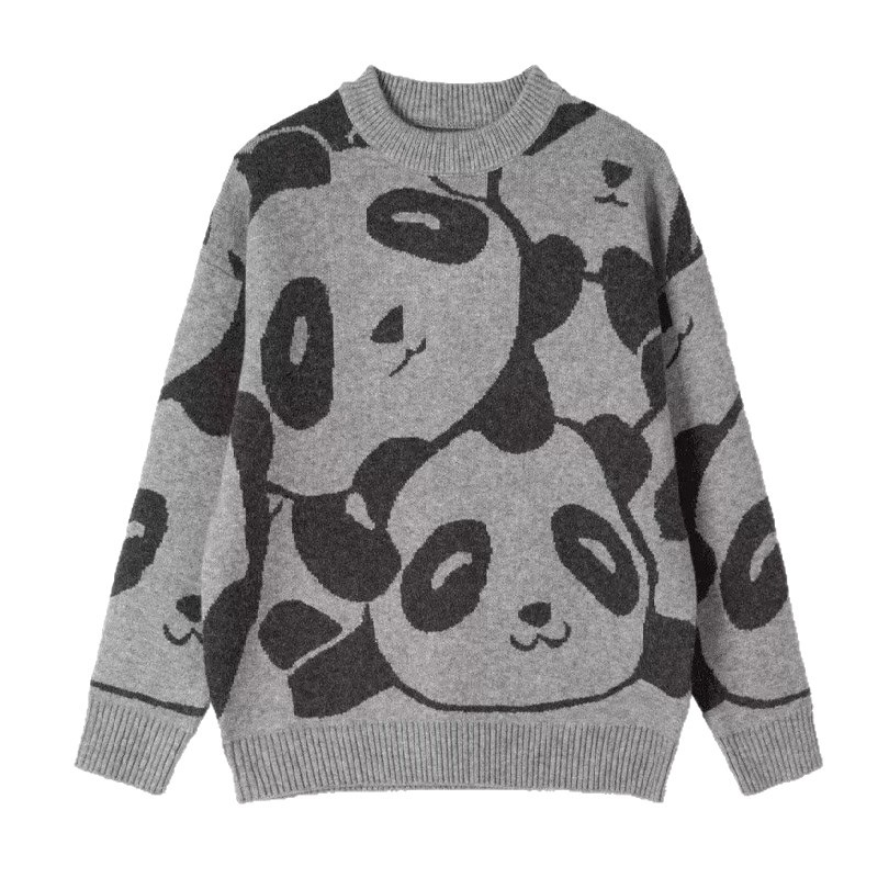 Explosiones transfronterizas de tamaño grande panda impresa Jacquard suéter de punto hombre con fábrica de suéter de otoño y invierno mayorista