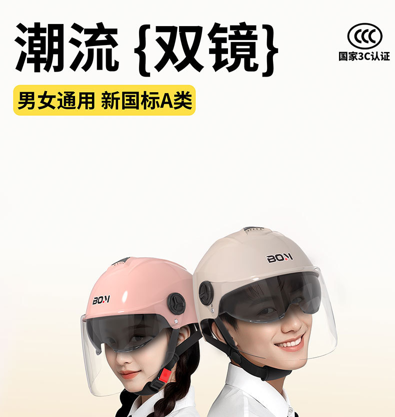 New National Standard Certified Dual-Mirror Electric Motorcycle Helmet for Women and Men, Electric Scooter Half Helmet, Summer Sun Protection Safety Helmet