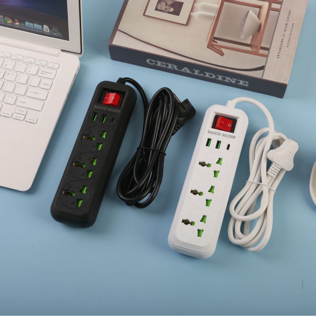 K33U#智能充电插板摇头开关带USB 2个+PD 1个盒子装 巴拉圭 古巴