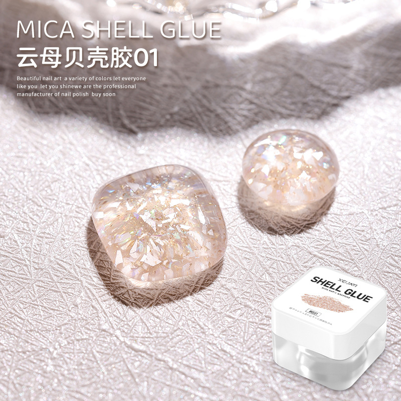 2023 nuevo hielo de verano transparente Internet celebridad estilo Mica Shell pegamento manicura grandes lentejuelas esmalte de uñas pegamento