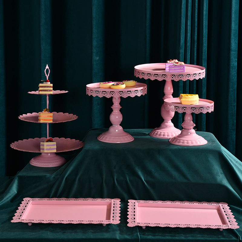 Nordic cristal tarde té bandeja de mesa de postre decoración de la torta estante de la torta de boda Placa de hierro merienda rack