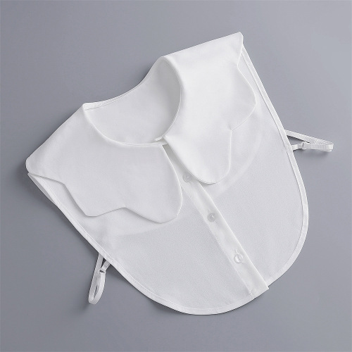 Peter Pan wavy round neck, salty or sweet, white chiffon, artistic and fresh, with fake collar inside