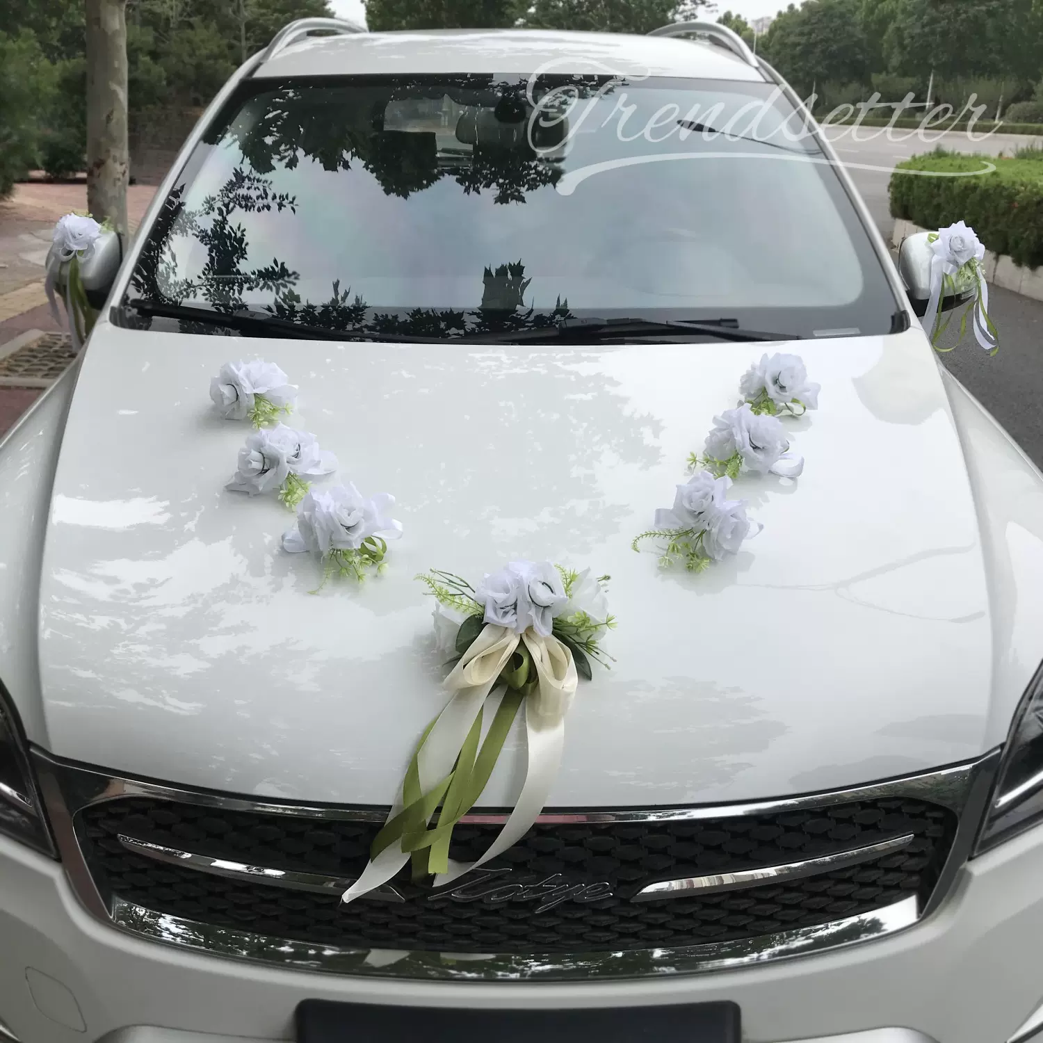 婚车装饰车头花结婚用品婚庆主婚车布置套装白色红粉副车队全套