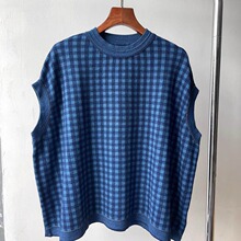 清爽牛仔靛蓝染色棉纱线全棉短袖T恤针织罩衫女