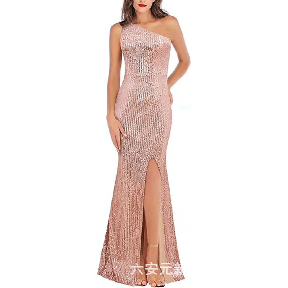 vestido de fiesta de mujer esquinilla sexy hombro largo vestido formal de sirena vestido de noche baile