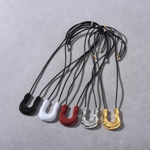 新款金属不规则滴釉吊坠U形长款黑色皮绳毛衣链简约ins风百搭项链