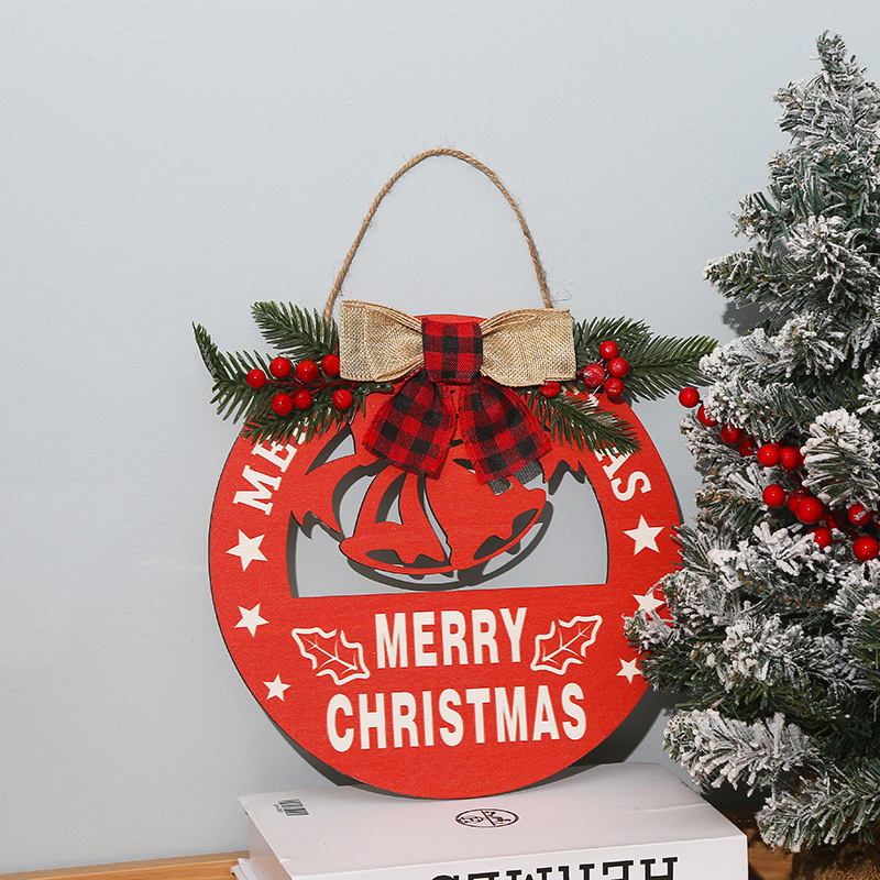 Navidad transfronteriza madera hueco lista de pared redonda roja decoración de la puerta colgante creativo de Navidad al por mayor