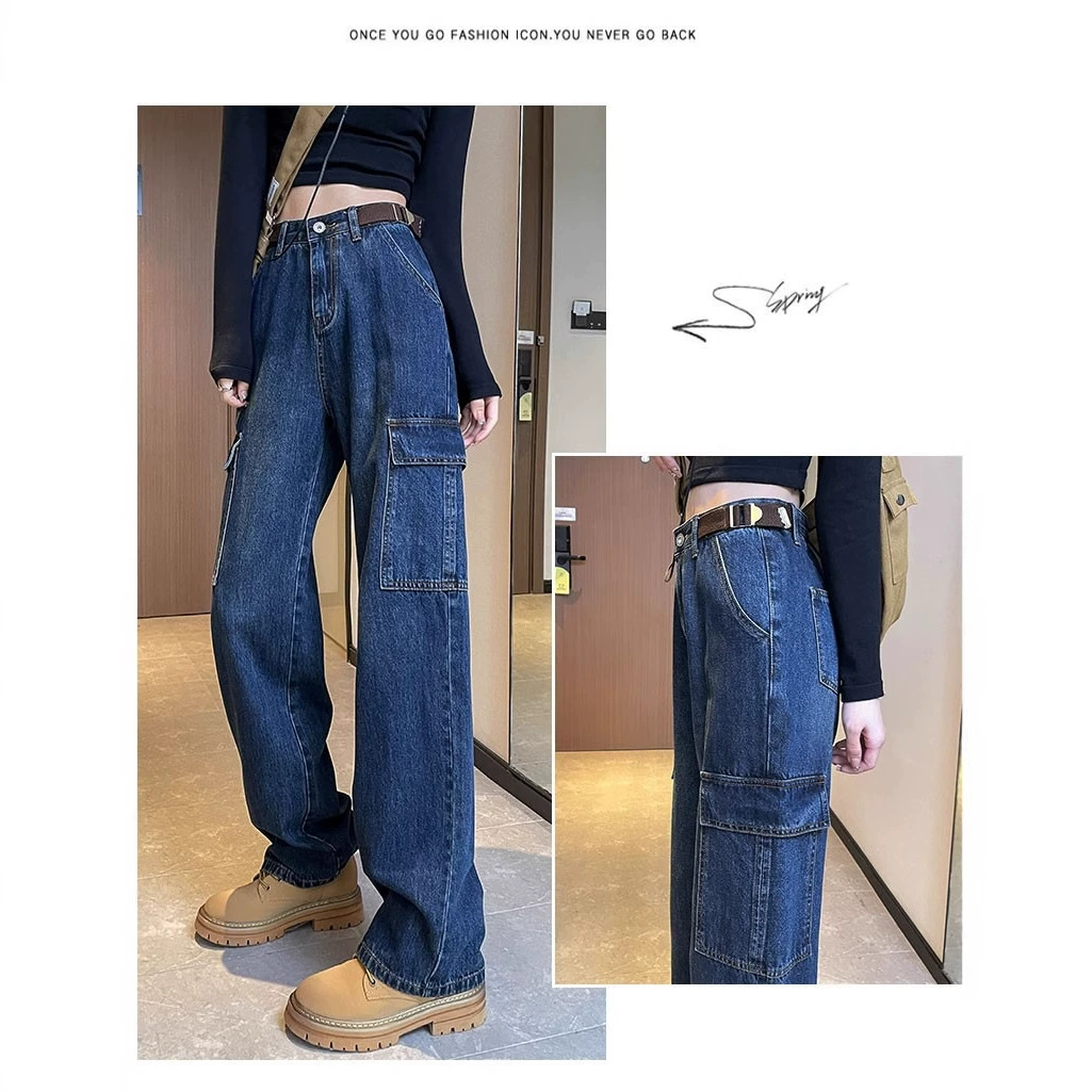 Весенне-осенние брюки в китайском стиле в стиле ретро, ​​американские винтажные джинсовые брюки-карго, широкие свободные брюки длиной до пола, повседневные брюки в стиле хип-хоп