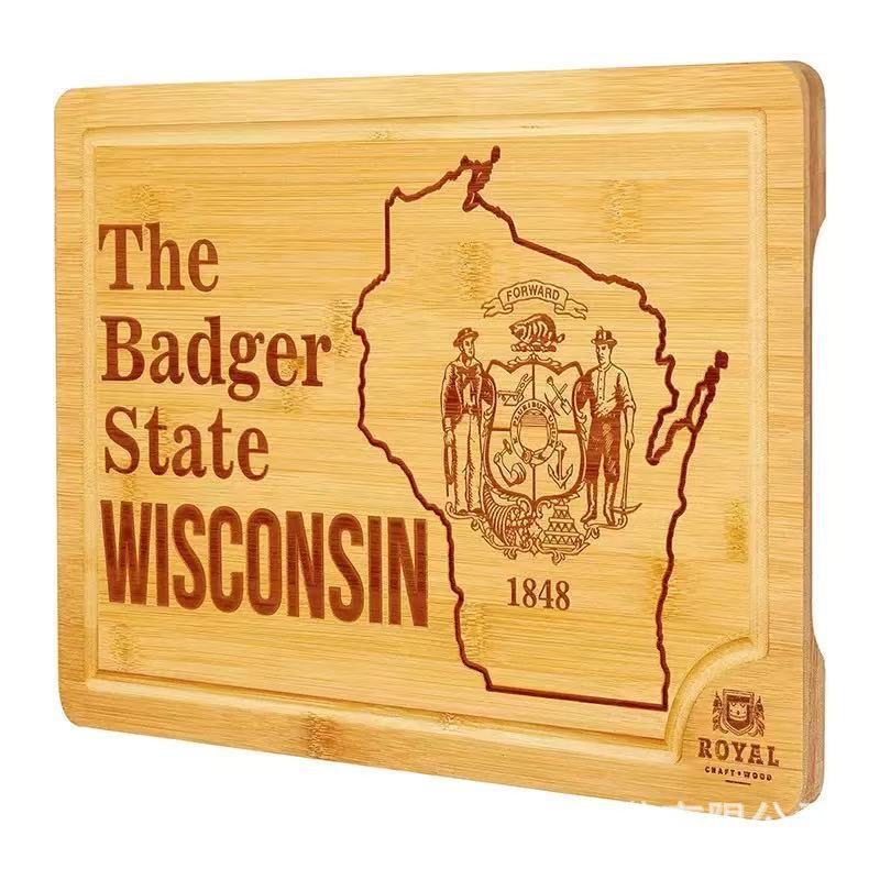 竹制地图造型水果点心盘木质厨房切菜板实木双面可用案砧板