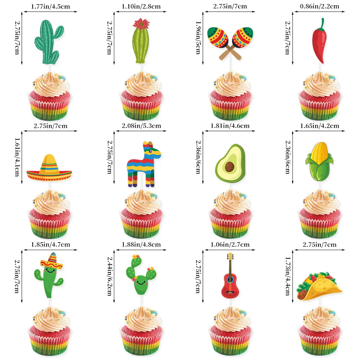 跨境墨西哥嘉年华蛋糕烘焙装饰蛋糕插件仙人掌塔可蛋糕插牌批发