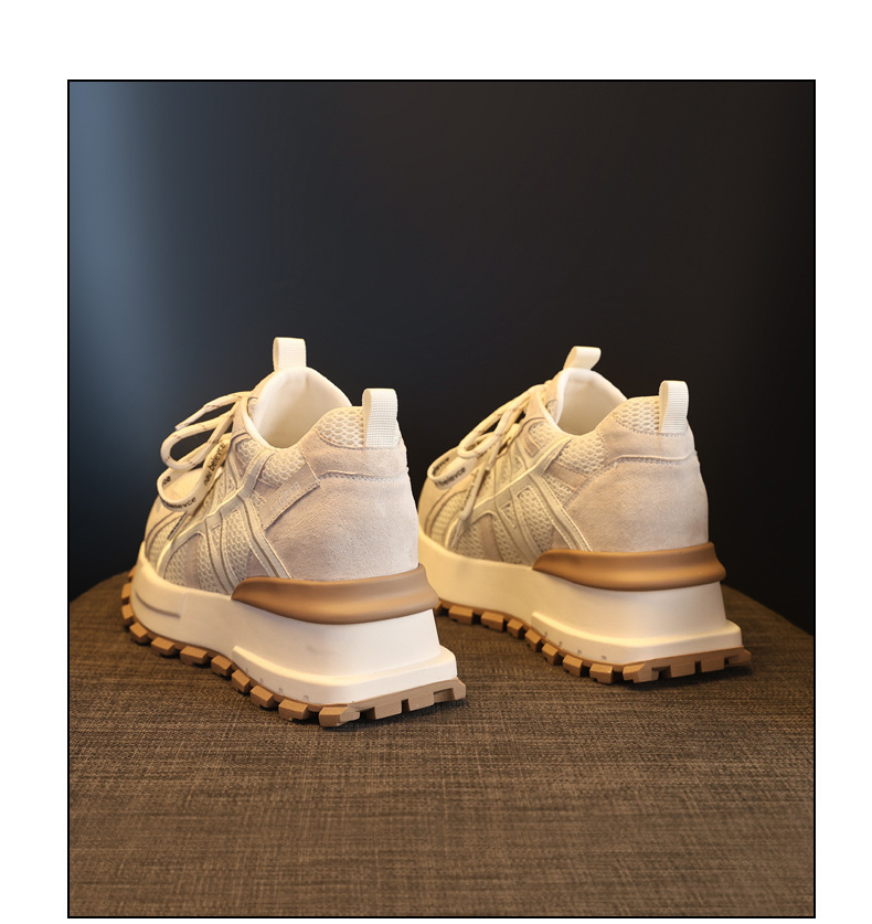 Giày sneaker nữ đế dày tăng chiều cao lưới thoáng khí phong cách dad sneaker — màu be chi tiết 19