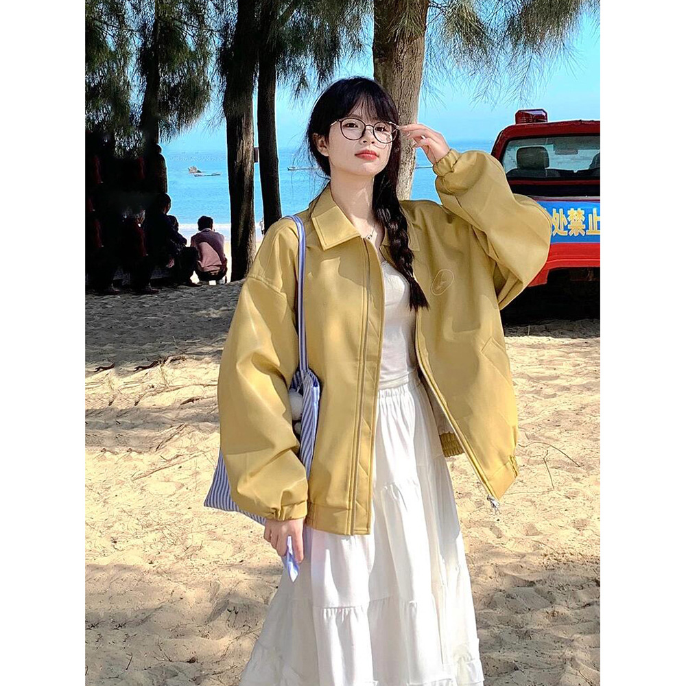 Spring Japanese Style Retro Korean Pu Leather Jacket Jacket for Women 2025 New Loose Motorcycle Leather Jacket Baseball Uniform