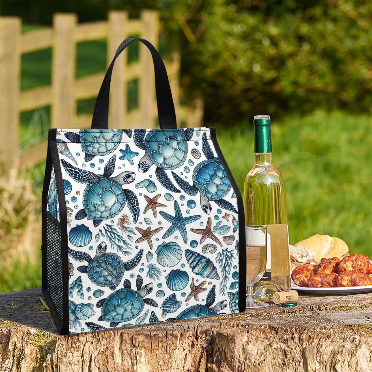 Сумка для обеда с гавайским принтом, черепаха, звезда, водоросли, цельный принт, минимальный заказ для школы, офиса, рабочая одежда, сумка для еды