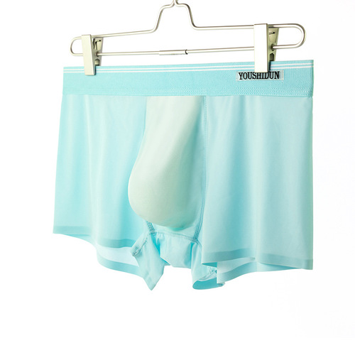 New style ice silk men's underwear with four corners 3D punched thin style, cool, breathable, traceless, solid color boxer briefs, antibacterial inner patch