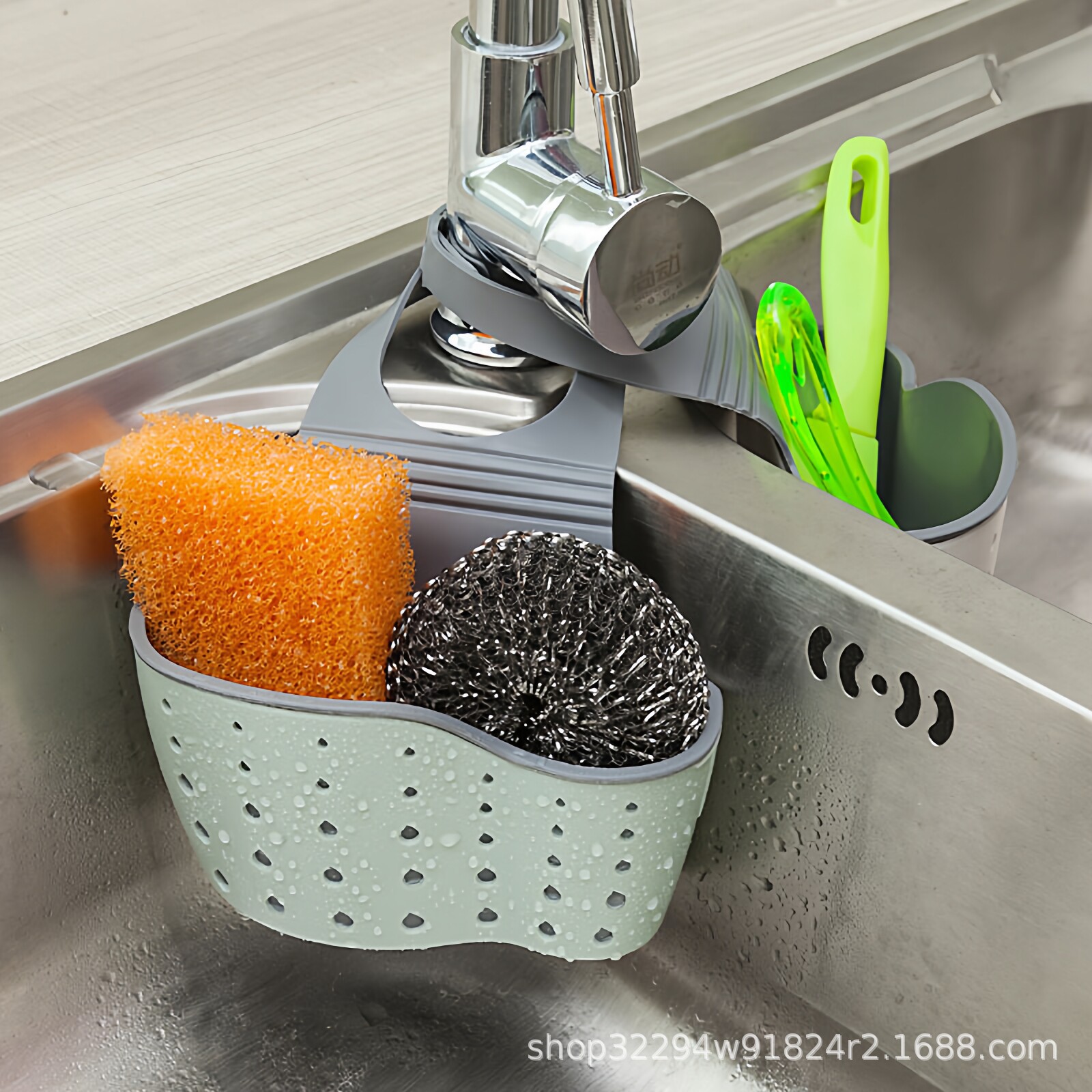 Kitchen Sink Storage Rack, Draining Basket, Faucet Storage Hanging Bag, Cleaning Cloth, Dishwashing Sink, No-Drill Multifunctional