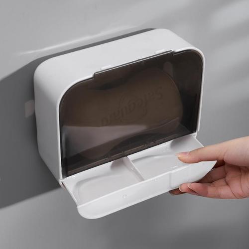 Simple style soap box wall-mounted drain-free punch-free soap box with lid large household storage shelf