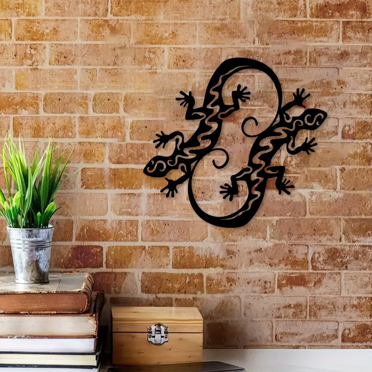 Cross-Border New Product Gecko Silhouette Iron Art Metal Crafts Wall Hanging Decoration Bedroom Living Room Sofa Background
