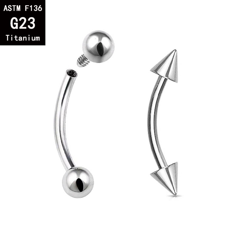 G23 Titanium Internally Threaded Double-Ended Ball Curved Barbell - C-Shaped Rod for Eyebrow & Tongue Piercing - F136 Titanium Alloy Body Jewelry detail image 8