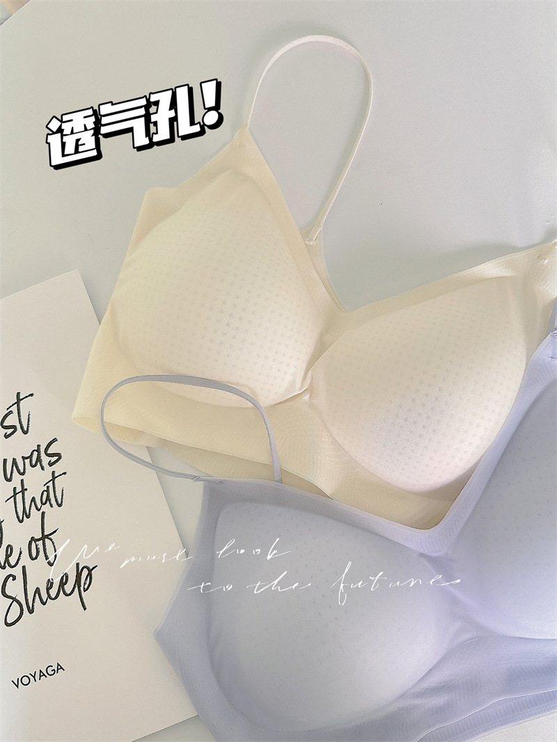 薄款空调bra 无痕内衣女大胸显小凉感固定杯细肩带背心式舒适