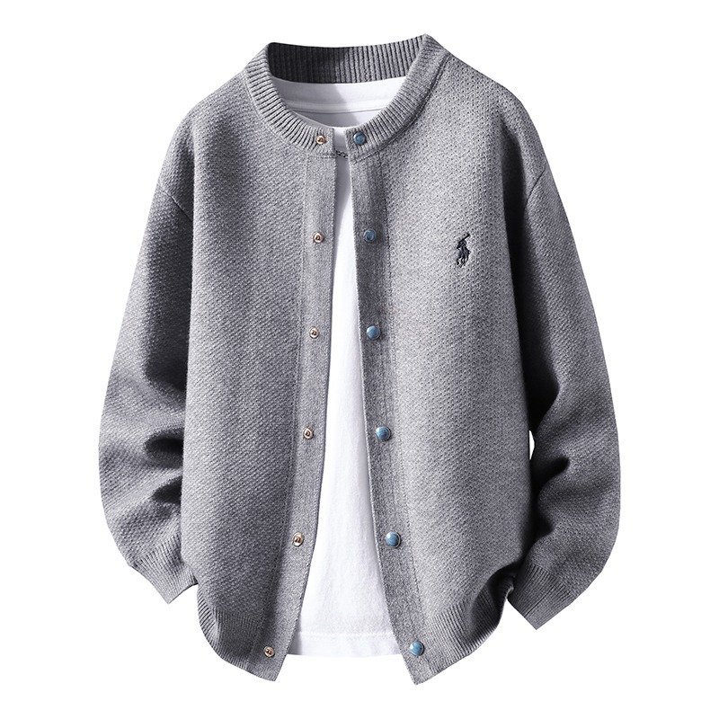 Explosiones transfronterizas de tamaño europeo de tamaño grande marca de caballo botón turquesa cardigan camiseta de punto suéter chaqueta de hombre fábrica mayorista