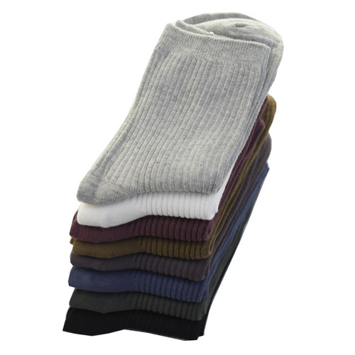 Double-needle pure cotton mid-calf men's business solid color versatile socks autumn and winter warm men's deodorant and sweat-absorbent socks
