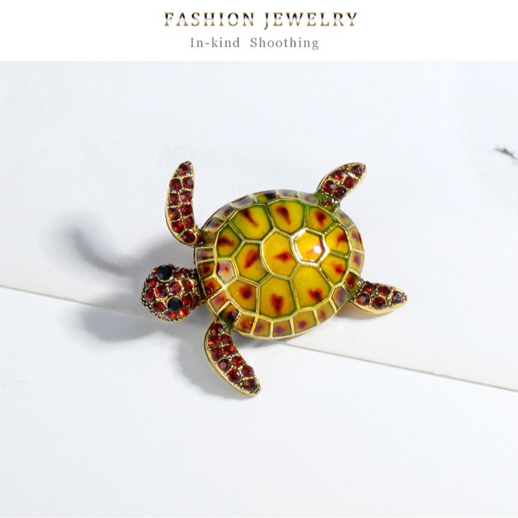 Moda transfronteriza creativa tortuga animal broche personalidad de diamante de goteo de aceite emblema broche accesorios de pin retro image 4