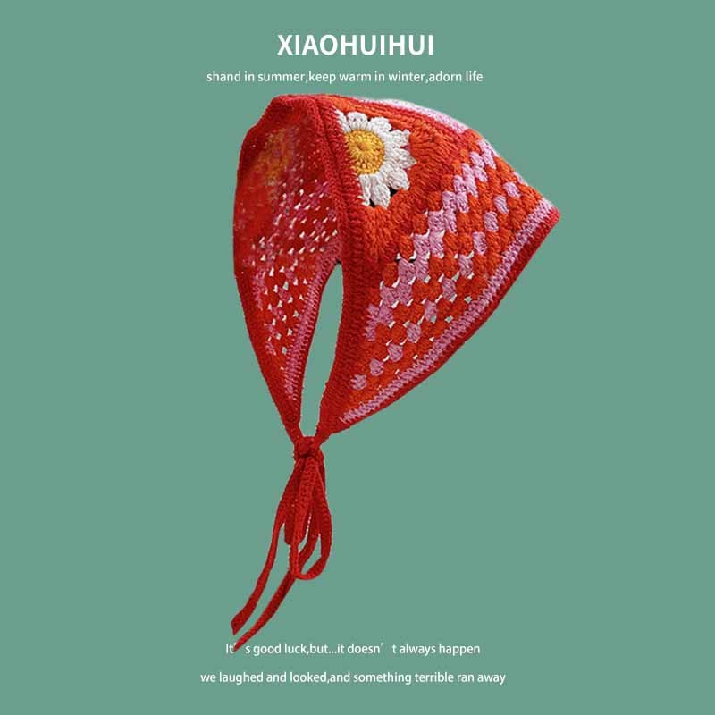 Primavera y otoño viajes ins dulce estilo lindo hecho a mano banda pelo de las mujeres accesorios para el pelo punto ganchillo pañuelo verano triángulo bufanda