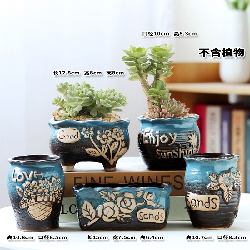 多肉植物の植木鉢卸売セラミック植物粗い陶器レトロ無地焼成紫砂クリエイティブ大小直径シンプルなクロスボーダー|undefined