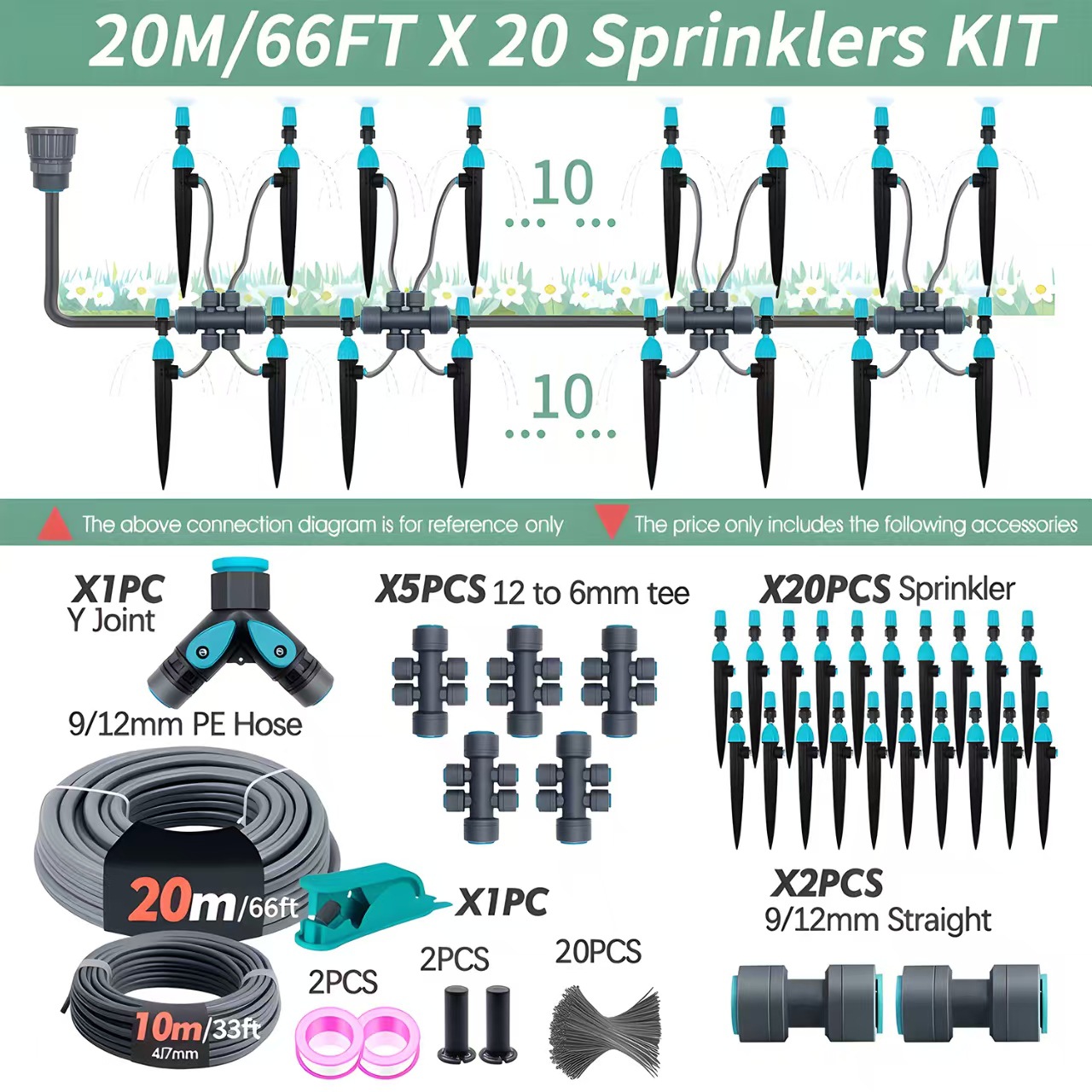 Bodentropf-System mit integrierter, verstellbarer Schnellanschluss-Sprühdüse für die automatische Bewässerung von Gemüse und Blumen (Set)_voghion.com