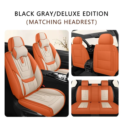 Four Seasons Pad – Cover, Summer Car Seat Cushion - orange-white-five-seat-fixed-waist-comfort-version-1