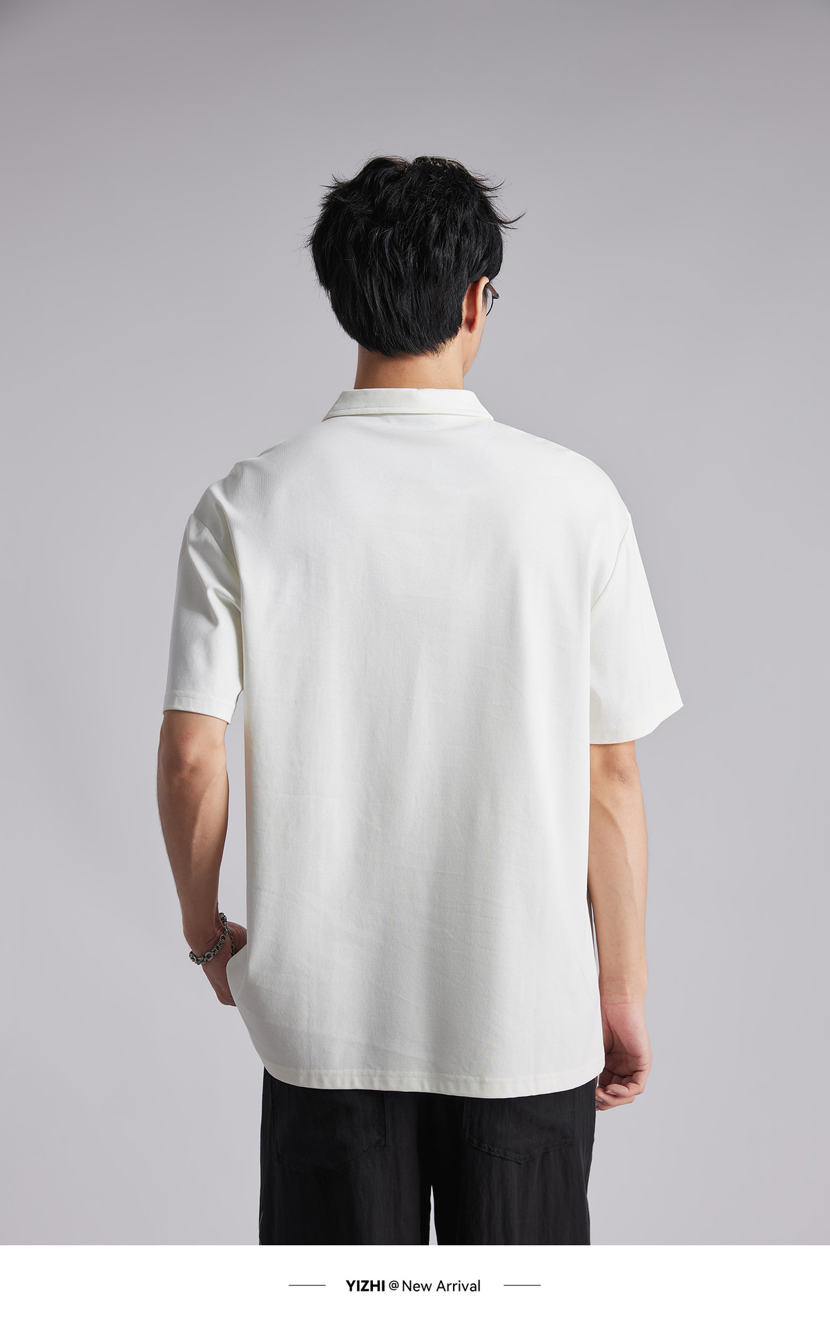 Áo polo nam cổ bẻ dáng rộng chất liệu cotton dày 220g, tay ngắn thoáng khí — đen chi tiết 9
