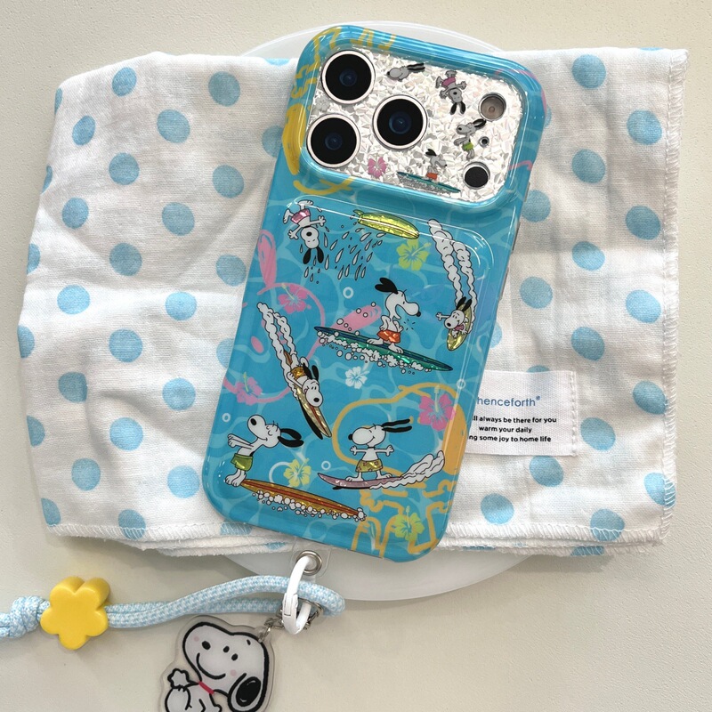 Surfing Snoopy dog case suitable for iPhone 17 Pro Max, cartoon protective cover for Apple phone 16 Pro, cute for 15