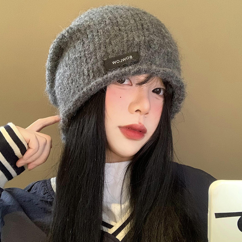 针织帽子女秋冬大头围冷帽韩系复古卷边堆堆帽显脸小护耳保暖羊毛|undefined