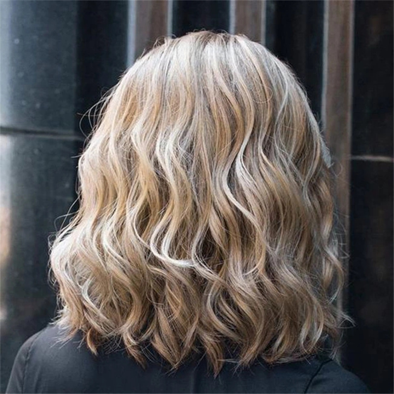 Fashion Curly Wig For Women Short Synthetic Hair With Gradient Color And Center Parted Bangs European American Style_voghion.com