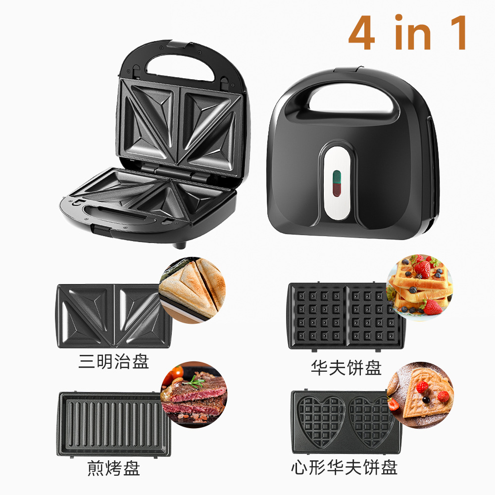 4-in-1 브런치 메이커 (샌드위치 + 와플 + 그릴 팬 + 하트 와플)