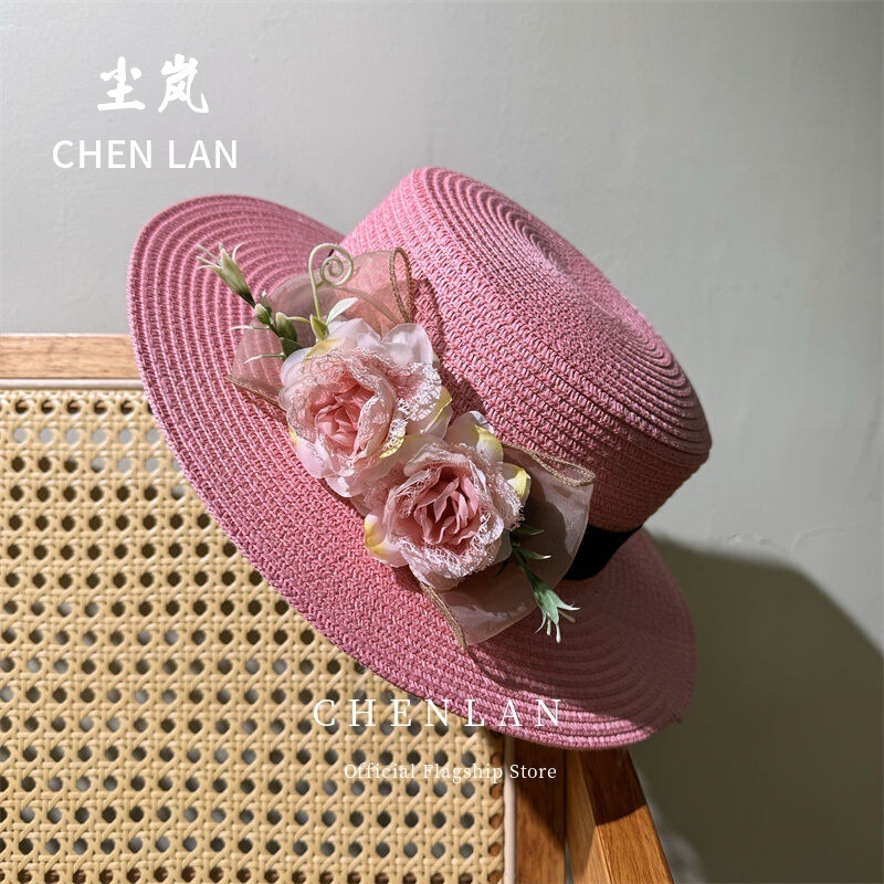 [Store Hot Sale] New Hat Summer Braided Vacation Flat Top Sun Hat French Fashion Sun Protection Beach Cover