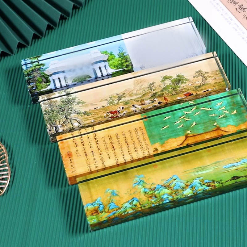 Chinese Style Study Four Treasures Creative Suppression Ruler Graduation Season Gift Teacher Crystal Paperweight Transparent Glass Ornaments Customization