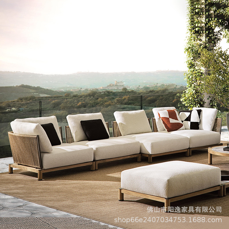 Sofá de ratán al aire libre, jardín de villa, impermeable, terraza minimalista nórdico, casa de familia, sofá de madera de pomelo sudamericano, sofá de patio