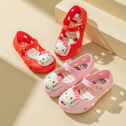 Hello Kitty Children's Shoes New Fish Mouth Shoes Children's Sandals Girls Baby Princess Children's Soft Bottom Beach Crocs