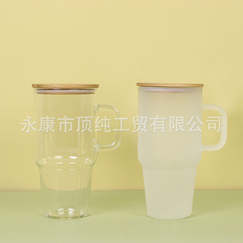 Taza de vidrio de transferencia de calor de 12oz de sublimación Taza de vidrio esmerilado Mason Taza de revestimiento Taza de vidrio con tapa de bambú
