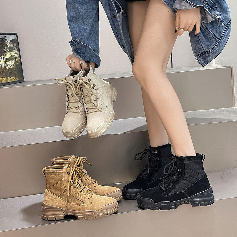 Boots Women's 2025 Autum New Genuine Leather Thick-Soled Couple's Short Boots Hiking Outdoor Hiking Shoes Non-Slip Men's Shoes