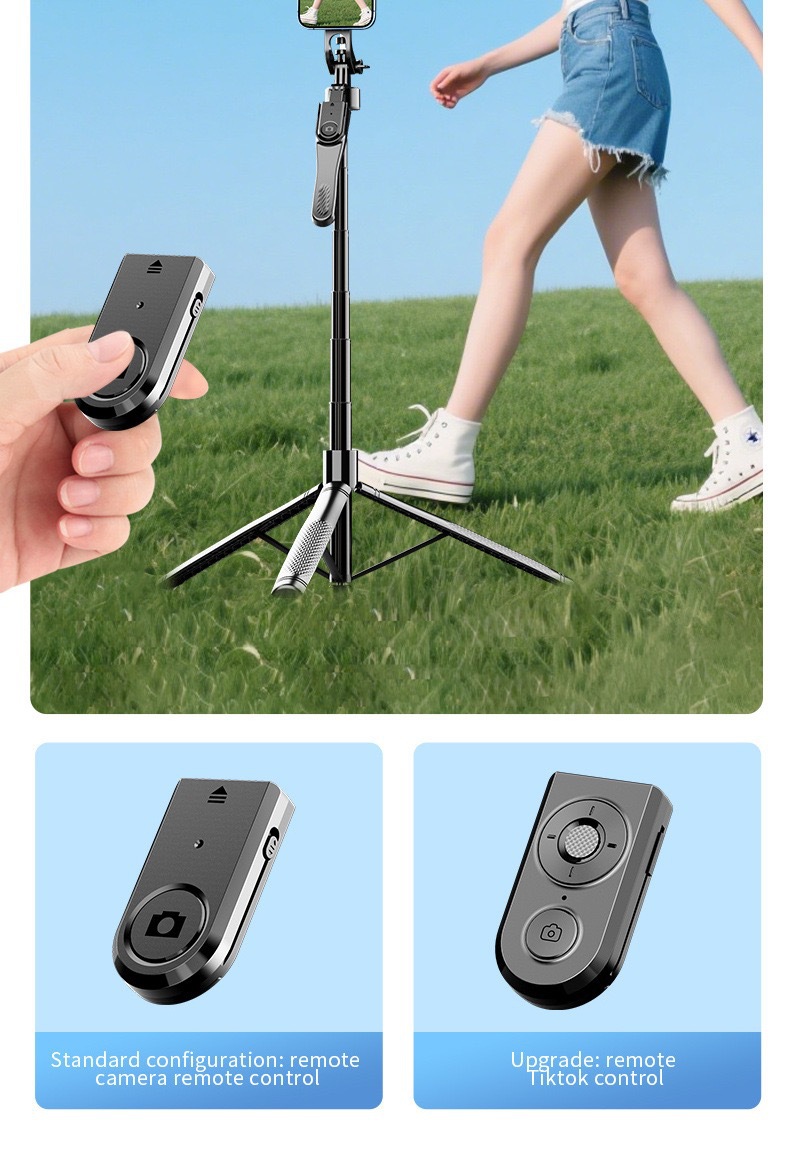 K29 Telefoon Bluetooth Afstandsbediening Statief Selfie Stick Vierassige Handheld Stabilisator Live Streaming Vloerstatief 2,15 m_voghion.com
