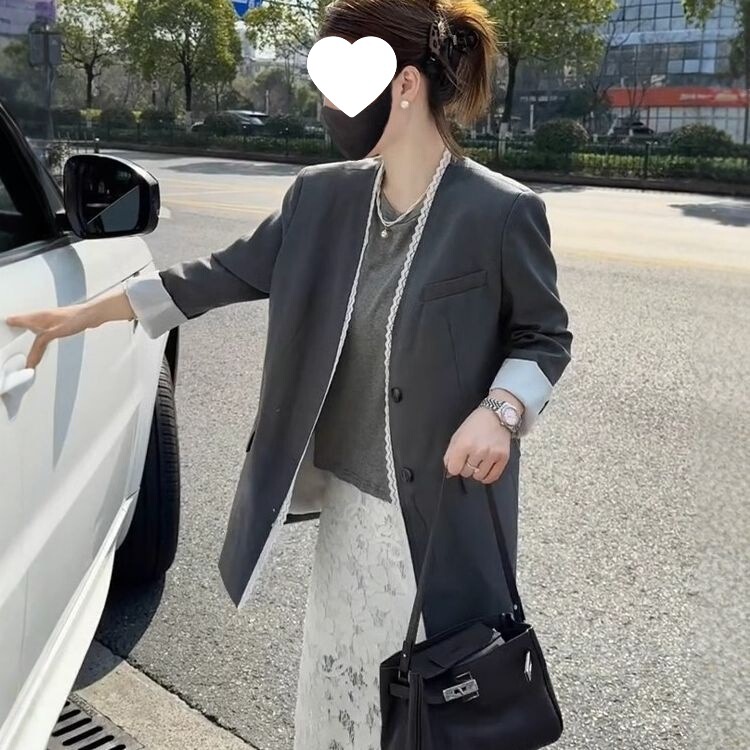 Trendy Women's Suit 2025 Spring/Summer High-End Youthful Versatile Chic Chanel-Style Lace Patchwork Jacket Trendy Women's Suit 2025 Spring/Summer High-End Youthful Versatile Chic Chanel-Style Lace Patchwork Jacket